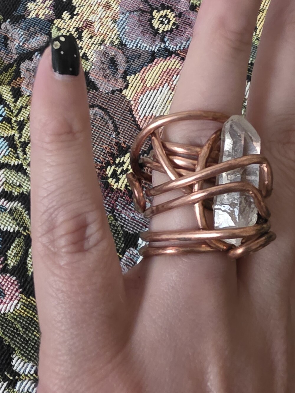 Handcrafted Handwrapped Copper Wire Wrapped Ring with Clear Quartz Crystal - Picture 12 of 15